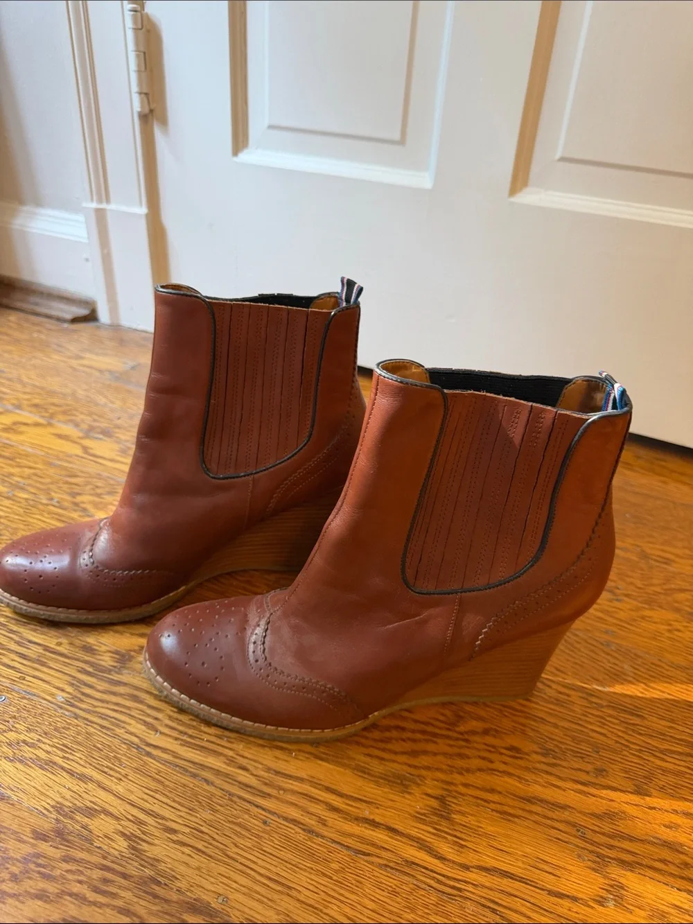 Tommy Hilfiger Brown Leather Wedge Chelsea Bootie